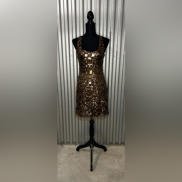 Women’s Adrianna Papell Brown Sequin Sheath Dress Size 6 Small Nylon Polyester - Picture 1 of 4
